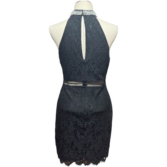 Francesca's Lace Cutout Mini Cocktail Dress Pearl Beaded Choker Black Large - Picture 4 of 5
